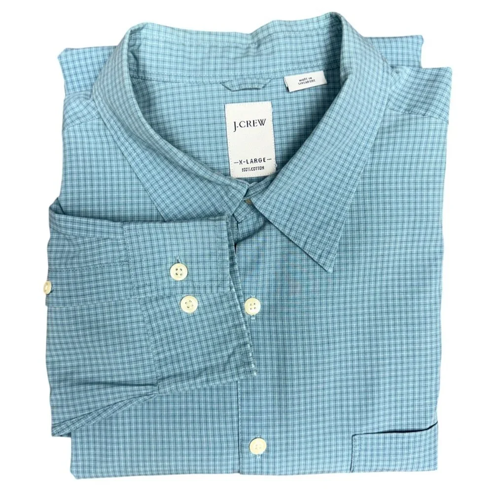 EUC Men's J. CREW Sueded Broadcloth Mini Gingham Blue Shirt | Size‎ XL